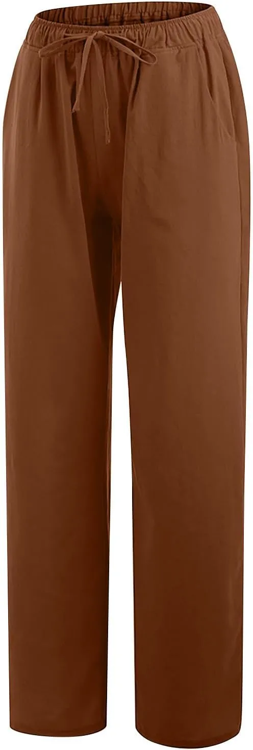 Women Flowy Pants Causal Summer Wide Leg Palazzo Pants High Waist Long Lounge Slacks Beach Trousers with Pockets