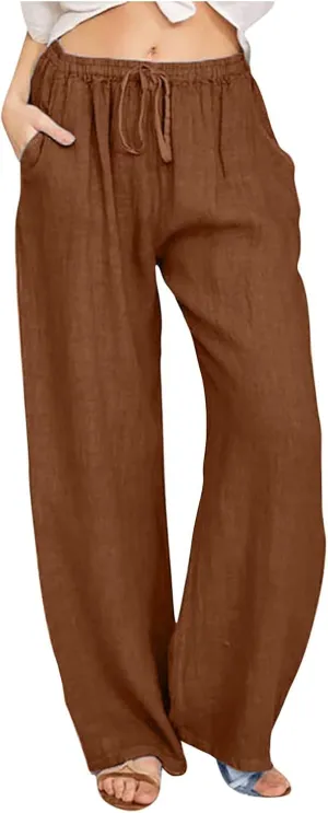 Women Flowy Pants Causal Summer Wide Leg Palazzo Pants High Waist Long Lounge Slacks Beach Trousers with Pockets