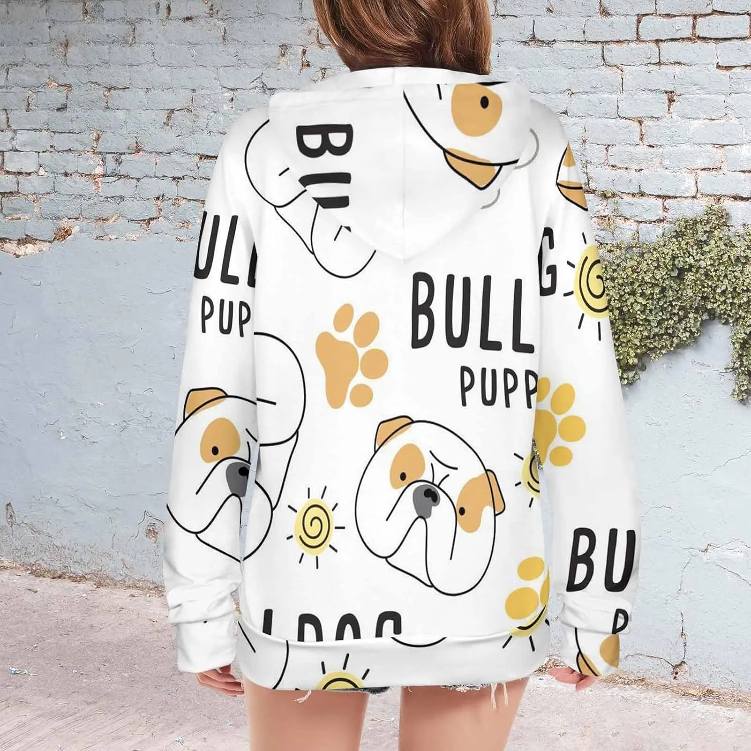 Women Hoodie Boston Terrier Pattern Oversized Drawstring Sweatshirts Hoodies Long Sleeve Shirts Pullover Clothes