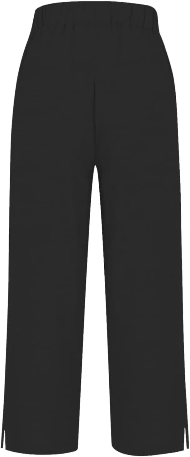 Women Linen Pants Solid Elastic Pants Long Drawstring Linen Women Waist Cotton Casual Slit Trouser Legs Slacks for
