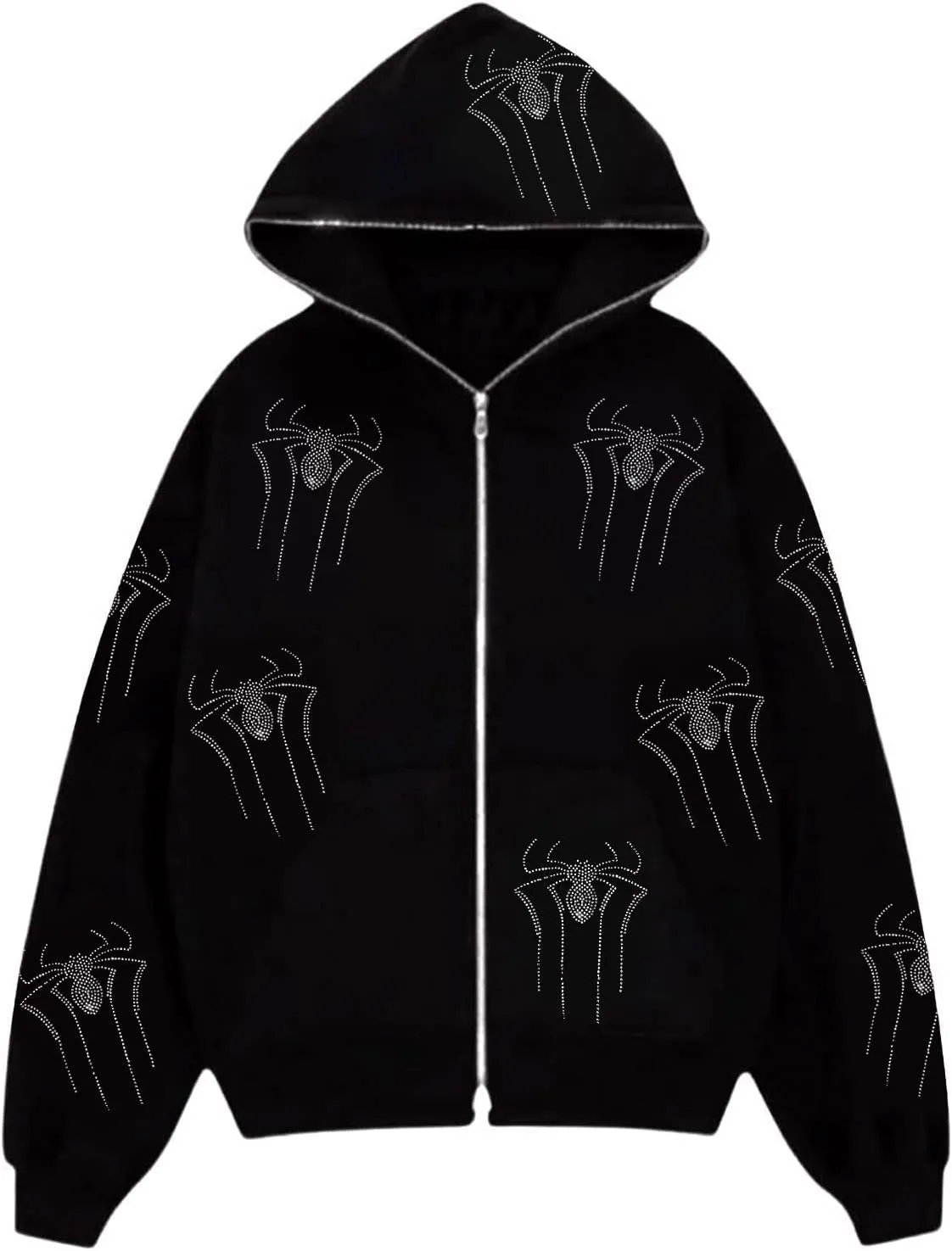 Women Men Zip Up Y2k Oversized Hoodie Spider Graphic Full Zipper Sweatshirt Teen Girls Grunge Streetwear Jacket