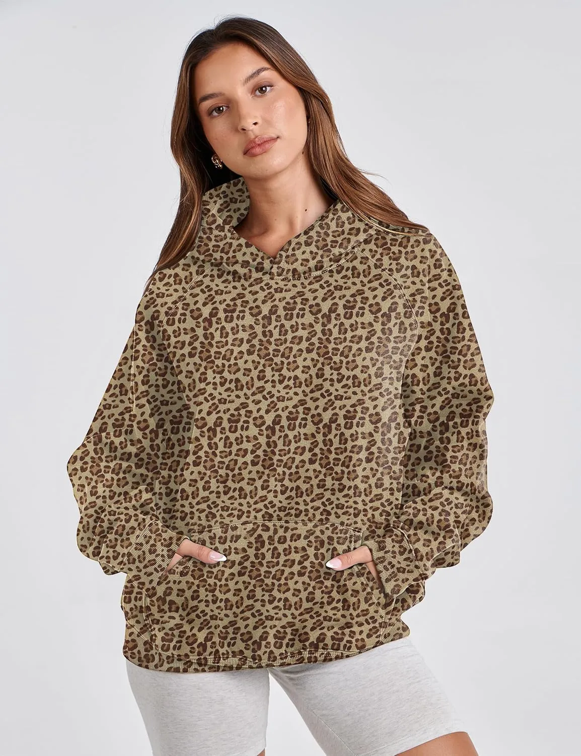Women Oversized Graphic Hoodies Sweatshirt Long Raglan Sleeve Hoodie Fleece Pullover Tops With Kangaroo Pocket