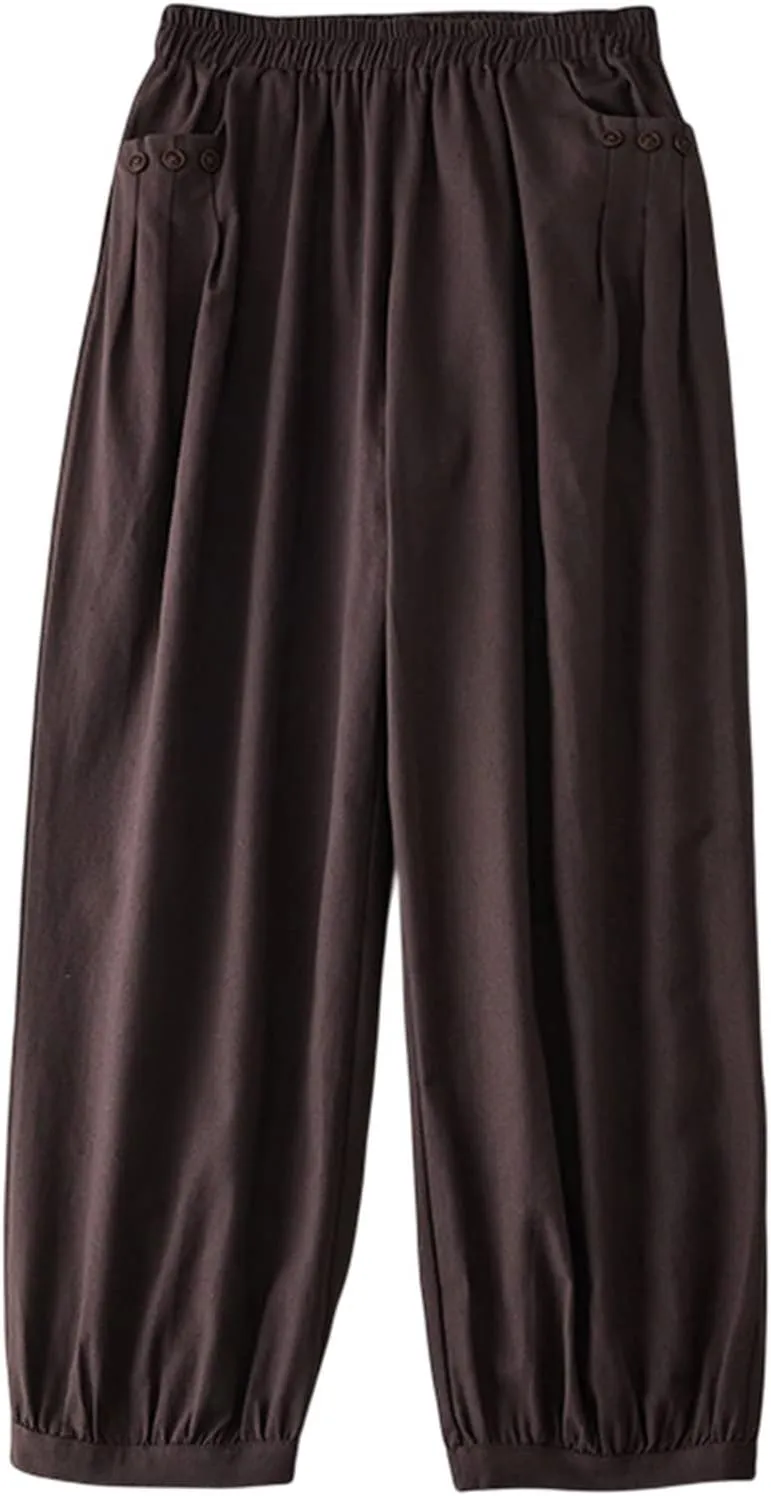 Women Pants Summer High Waisted Cotton Linen Solid Palazzo Pant with Pocket Trendy 2025 Wide Leg Long Lounge Trouser
