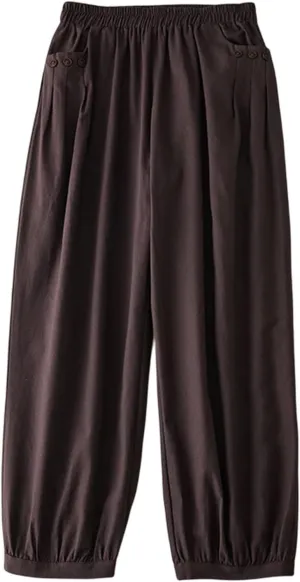 Women Pants Summer High Waisted Cotton Linen Solid Palazzo Pant with Pocket Trendy 2025 Wide Leg Long Lounge Trouser