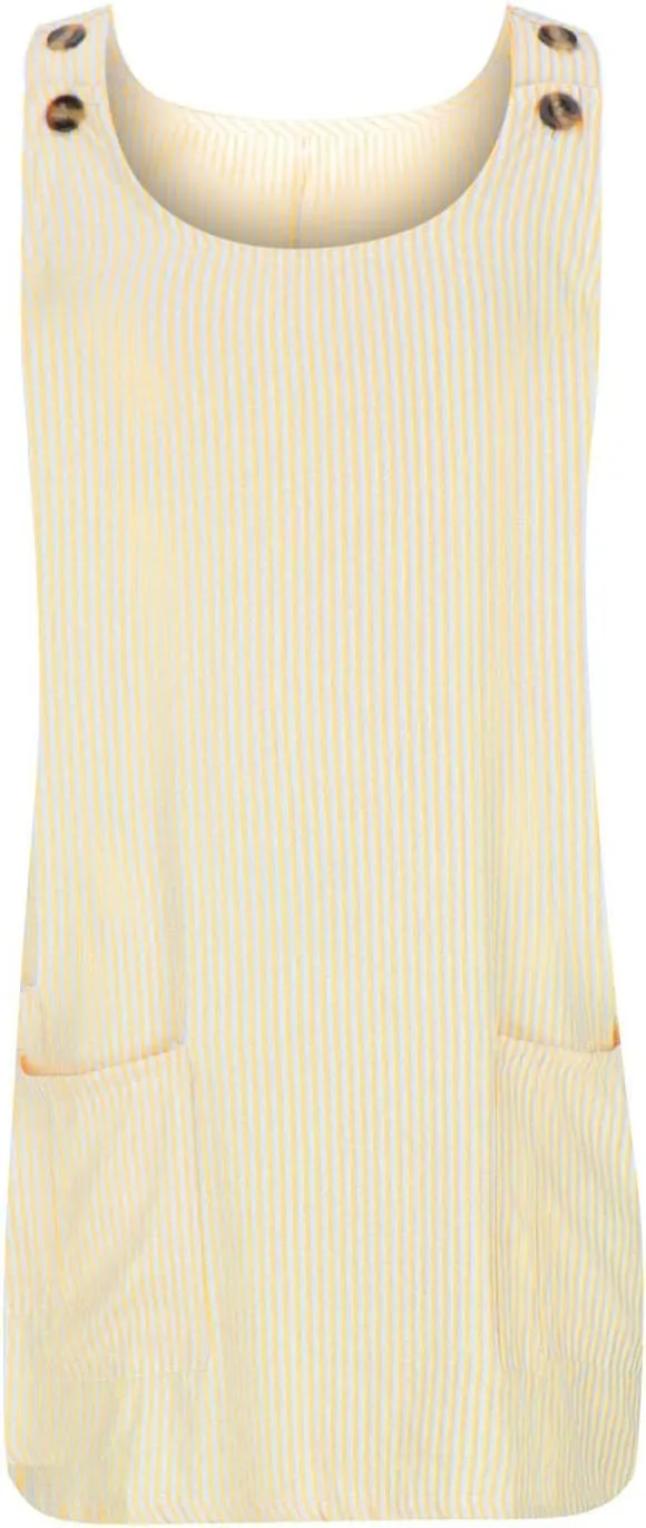 Women Summer Dresses Striped Loose Athletic Dress Sleeveeless Round Neck Hot Shot Mini Dress with Pockets