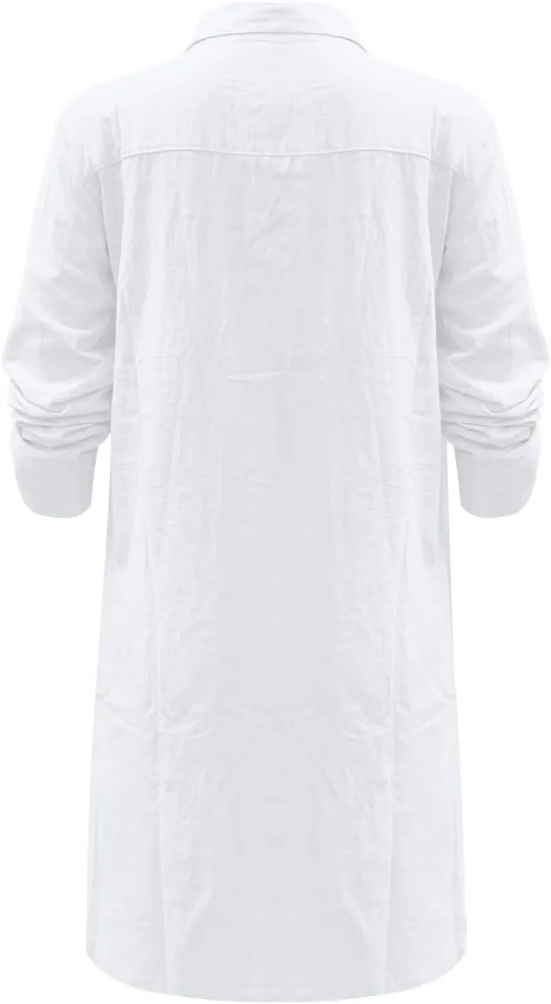 Women Summer Midi Shirt Dresses Button Down 1/2 Sleeve Lapel Casual Cotton Linen Dress Summer Midi Dress Pockets Shirt Dress