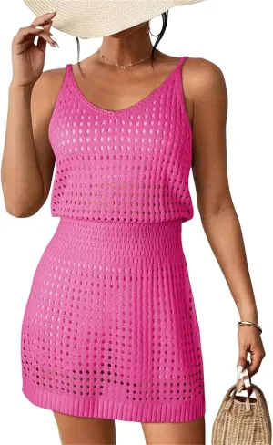 Women Swimsuit Cover Ups Crochet Hollow Out Knit Bathing Suit Swimwear Coverup Summer Cruise Vacation Outfits Beach Dress