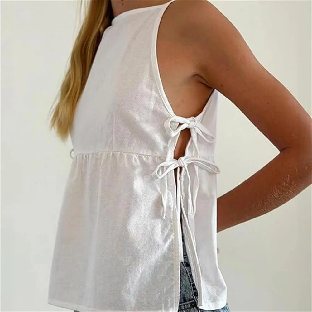 Women Tie Side Tank Top Sleeveless Split Peplum Coquette Shirt Plaid Trendy Going Out Summer Tops Y2k Streetwear