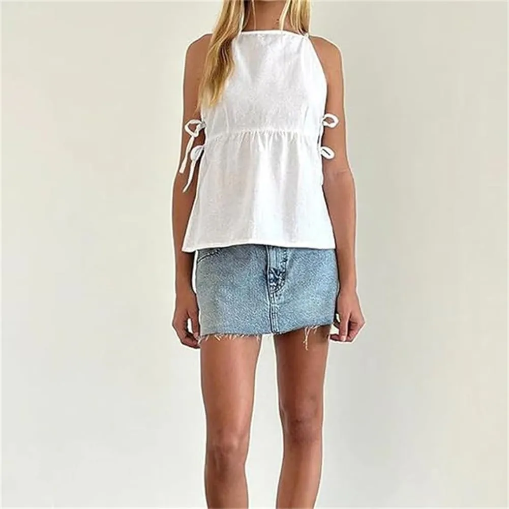 Women Tie Side Tank Top Sleeveless Split Peplum Coquette Shirt Plaid Trendy Going Out Summer Tops Y2k Streetwear