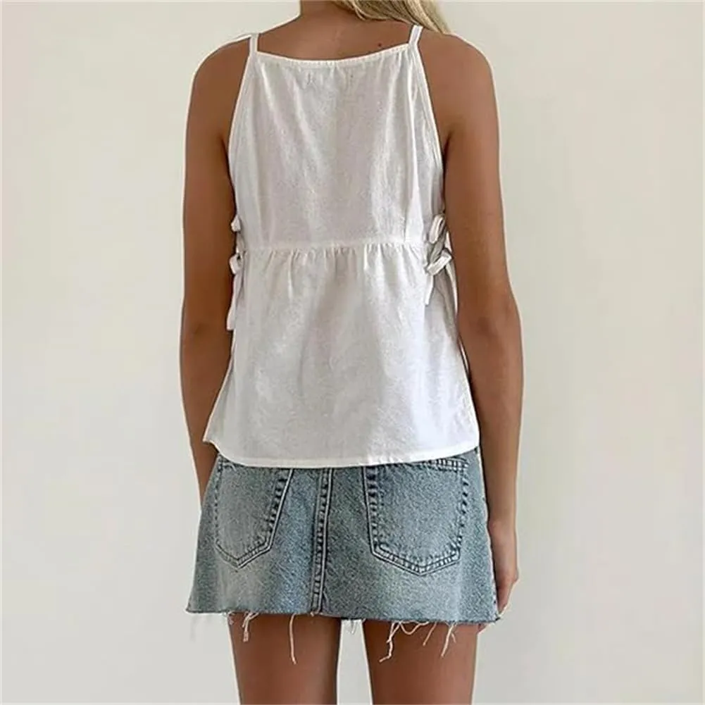 Women Tie Side Tank Top Sleeveless Split Peplum Coquette Shirt Plaid Trendy Going Out Summer Tops Y2k Streetwear