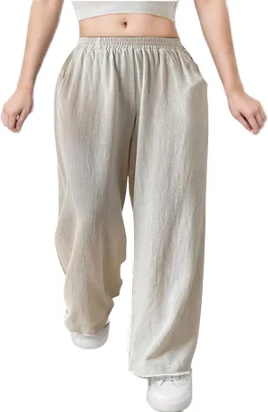Women Wide Leg Linen Pants High Waisted Summer Cotton Linen Palazzo Pant Slacks Trousers Vacation Outfits with Pockets