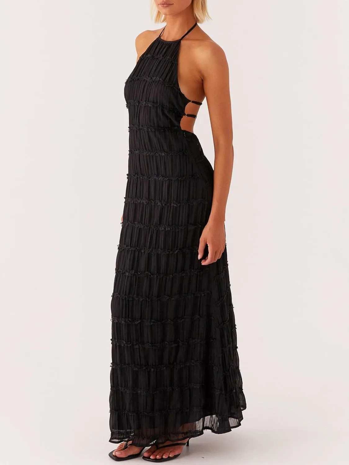 Women Y2k Backless Long Dress Halter Tie Neck Maxi Dress Flowy Beach Sundress Summer Streetwear
