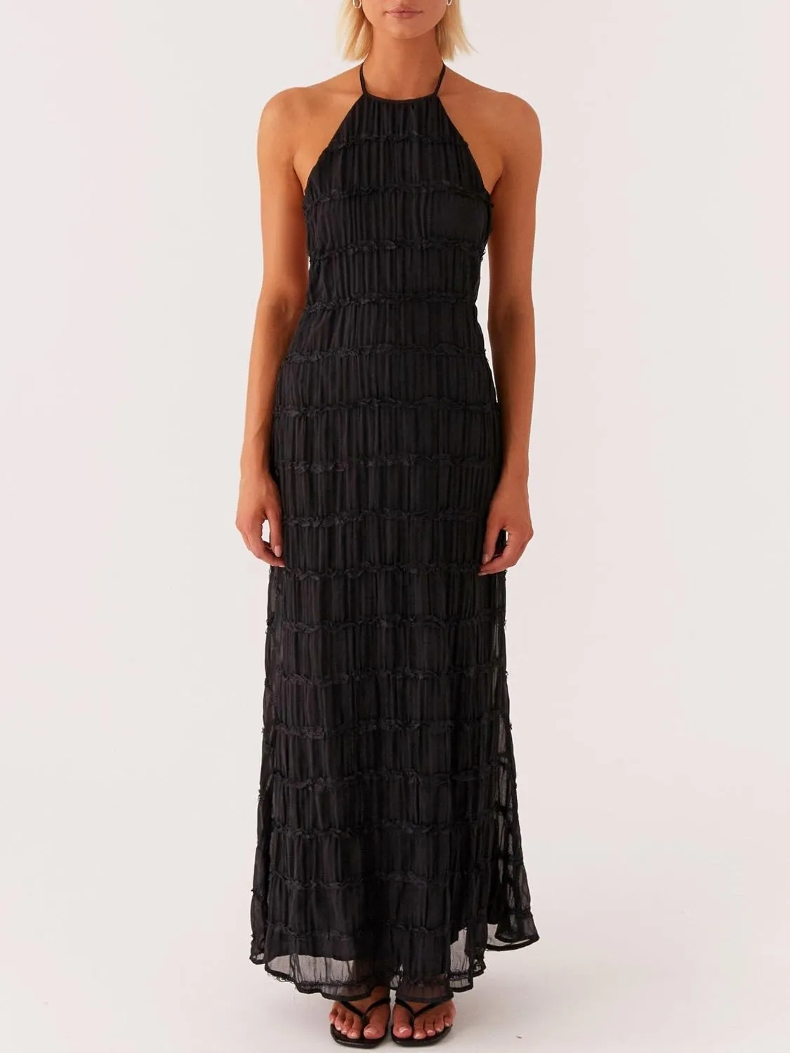 Women Y2k Backless Long Dress Halter Tie Neck Maxi Dress Flowy Beach Sundress Summer Streetwear