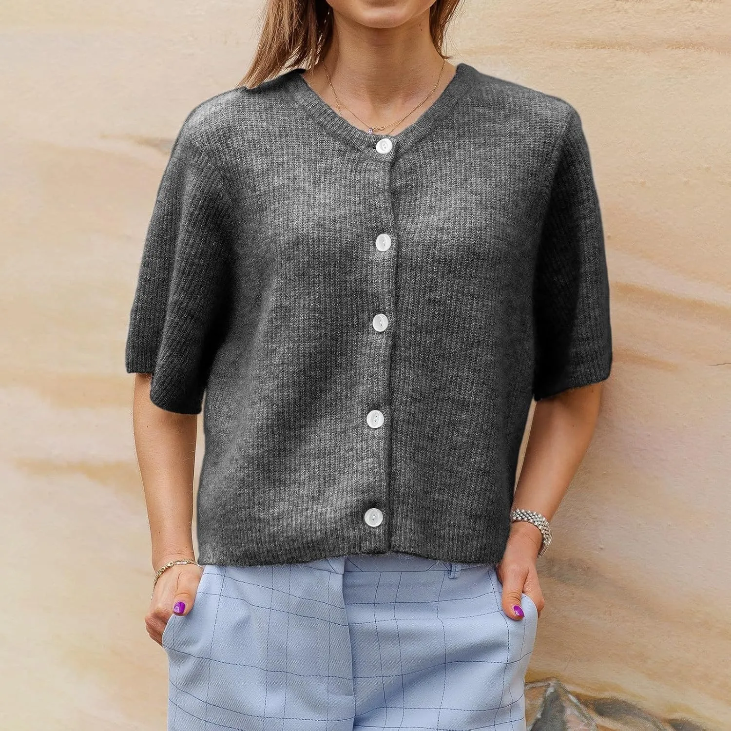 Women Y2k Crop Knit Cardigan T-Shirt Short Sleeve Button Down Casual Knitted Tees Y2k Girls Crop top Streewear
