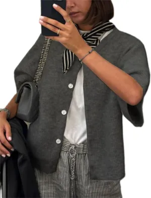 Women Y2k Crop Knit Cardigan T-Shirt Short Sleeve Button Down Casual Knitted Tees Y2k Girls Crop top Streewear