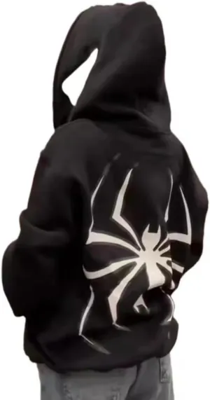 Women Y2K Spider Web Zip Up Hoodies Oversized Vintage Style Streetwear for Teen Girls Long Sleeve Couple Sweatshirt