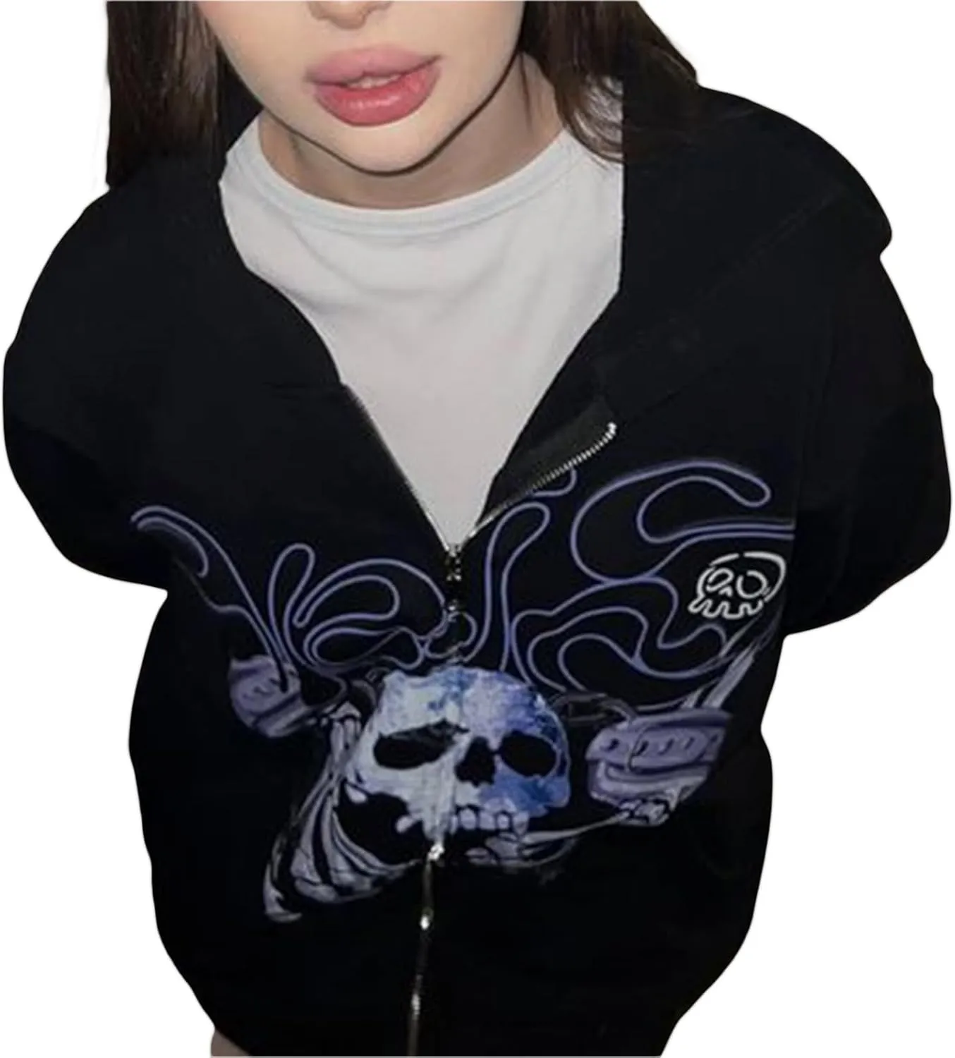 Women Zip Up Hoodie Y2k Vintage Graphic Oversized Sweatshirt Long Sleeve Goth Jacket Full Grunge Streetwear