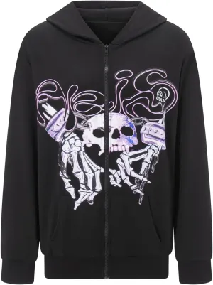 Women Zip Up Hoodie Y2k Vintage Graphic Oversized Sweatshirt Long Sleeve Goth Jacket Full Grunge Streetwear