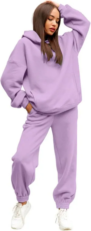 Womens 2 Piece Outfits Lounge Half Zip Hoodie Sweatsuit Sets Oversized Sweatshirt Baggy Fall Fashion Sweatpants C-Purple