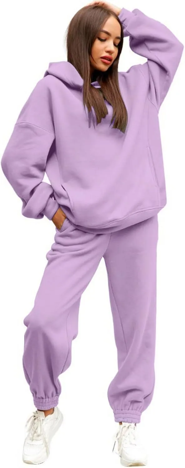 Womens 2 Piece Outfits Lounge Half Zip Hoodie Sweatsuit Sets Oversized Sweatshirt Baggy Fall Fashion Sweatpants C-Purple