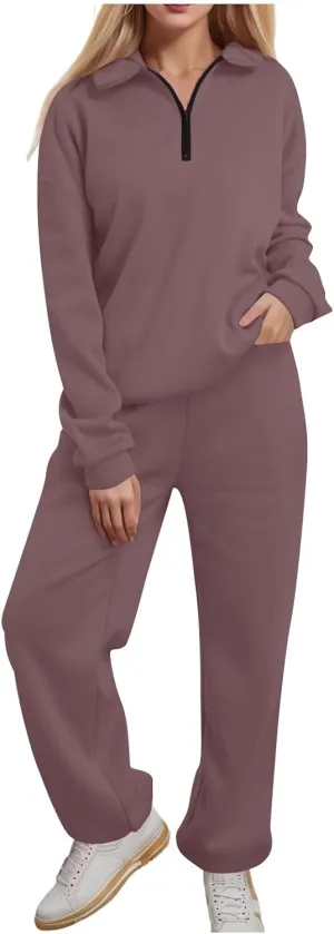 Womens 2 Piece Outfits Lounge Half Zip Hoodie Sweatsuit Sets Oversized Sweatshirt Baggy Fall Fashion Sweatpants