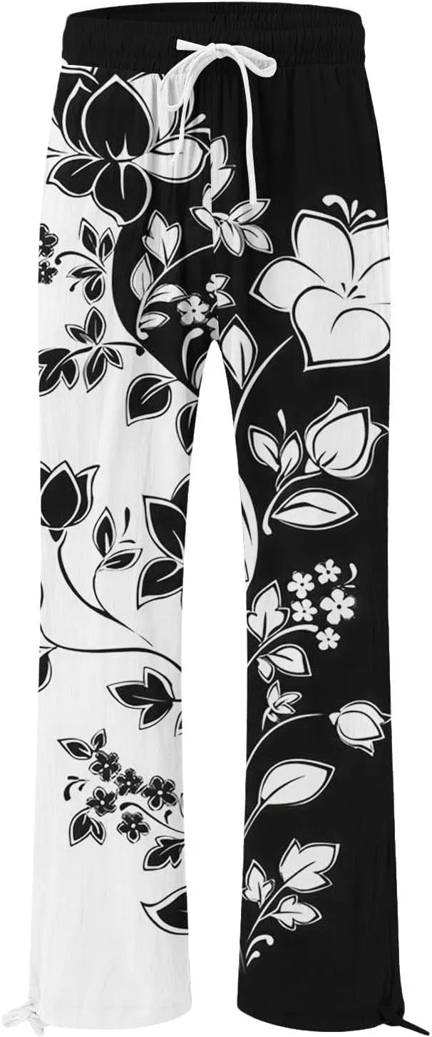 Womens Boho Wide Leg Pants High Waist Summer Casual Loose Fit Palazzo Trousers Floral Beach Vacation Clothes 2025