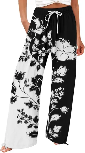 Womens Boho Wide Leg Pants High Waist Summer Casual Loose Fit Palazzo Trousers Floral Beach Vacation Clothes 2025