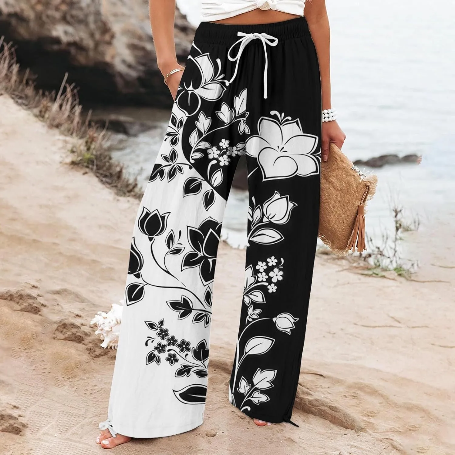 Womens Boho Wide Leg Pants High Waist Summer Casual Loose Fit Palazzo Trousers Floral Beach Vacation Clothes 2025