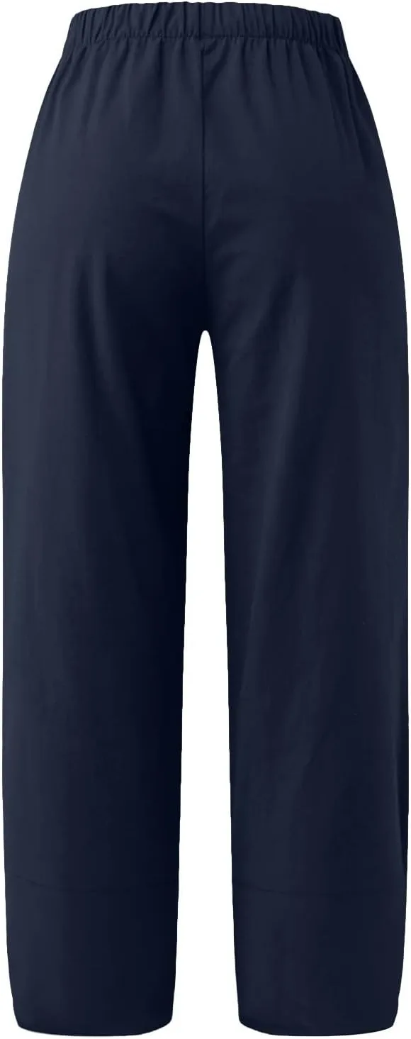 Women's Capri Linen Pants Drawstring Straight Leg 2025 Casual Summer Pants Loose Cropped Trouser
