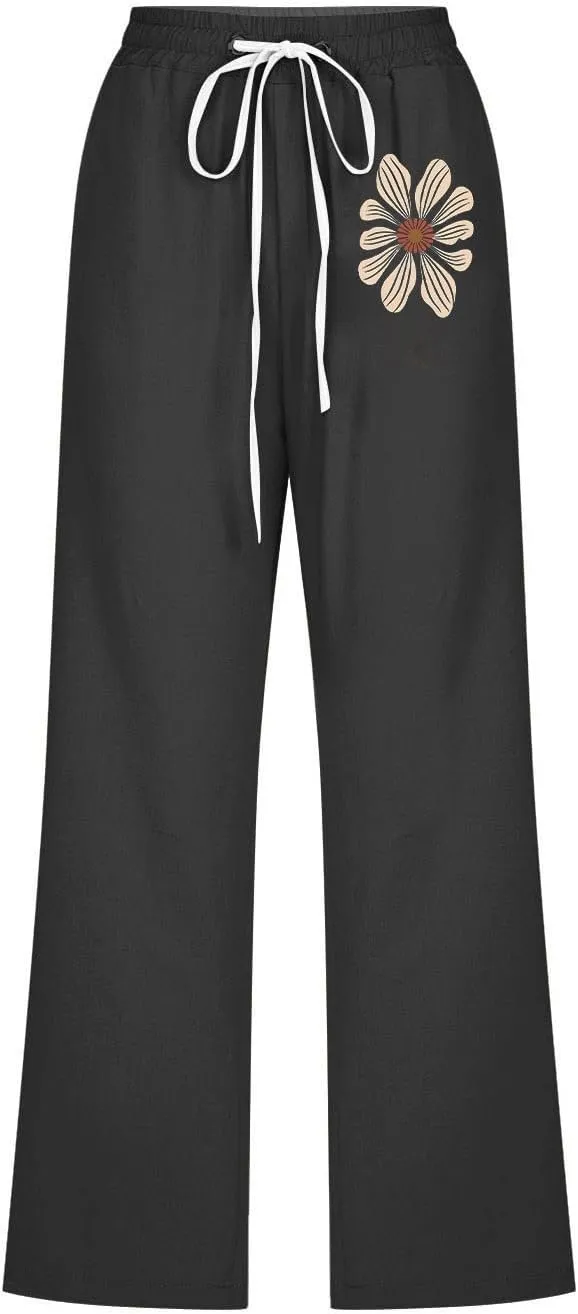 Womens Capri Pants Linen 3/4 Pants Wide Leg Capris Lightweight Baggy Cropped Trousers Beach Outfits for Women