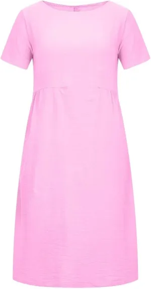Women's Casual Dresses Summer Loose Trendy Short Sleeve Round Neck Solid Color Vacation Linen Dress, M-XL
