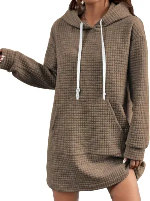 Women's Casual Hoodie Dress 2025 Oversized Pullover Textured Hooded Sweatshirts Dresses with Kangaroo Pocket