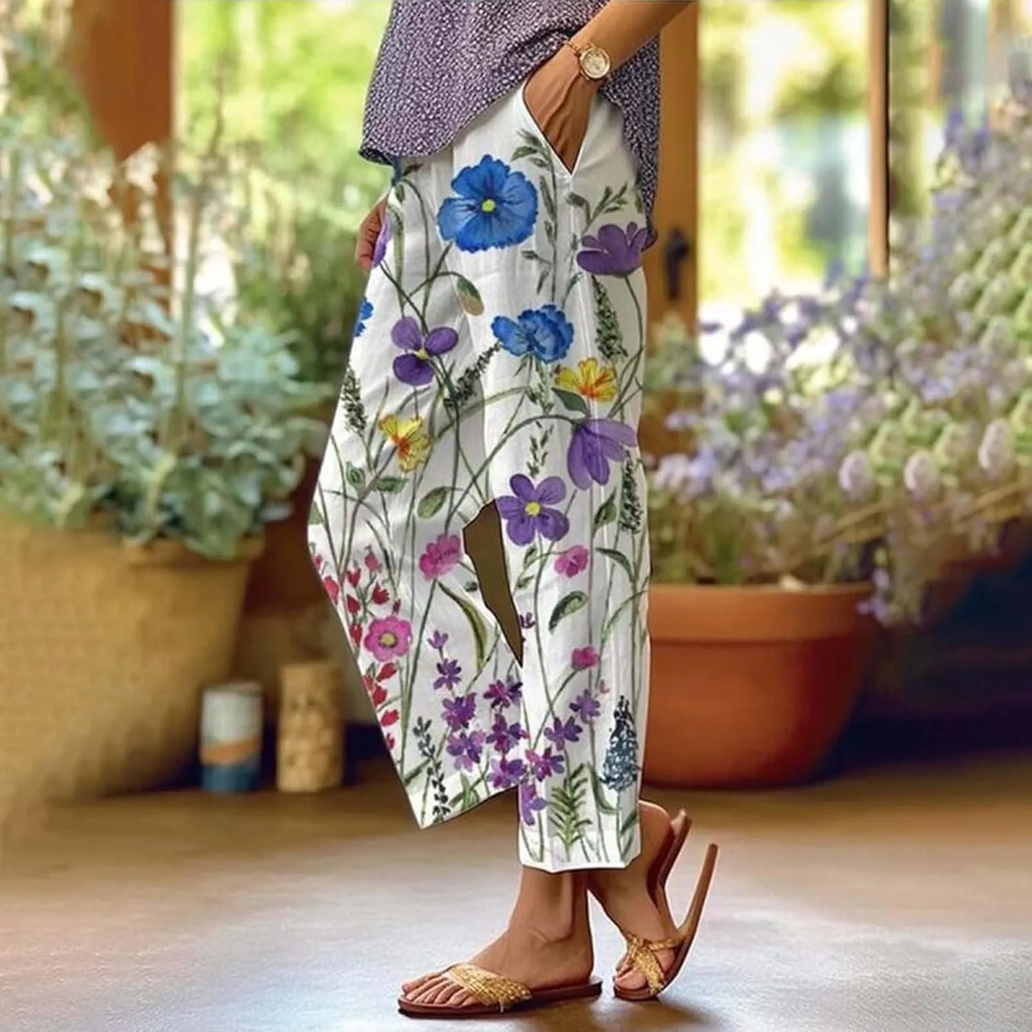 Womens Casual Linen High Waist Pants Pants Drawstring Elastic Waist Women Wide Leg Linen Petite Palazzo