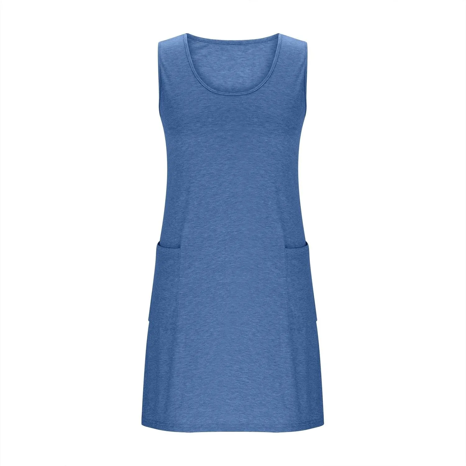 Womens Casual Summer Dresses 2025 Vacation Loose Fit Mini Dress Sleeveless Crewneck Boho Beach Sundress with Pocket
