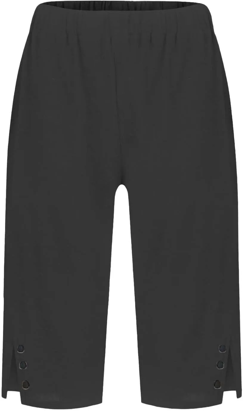 Womens Cotton Linen Capri Pants Summer Elastic Waist Plus Size Casual Pants Wide Leg Lightweight Capris with Pockets