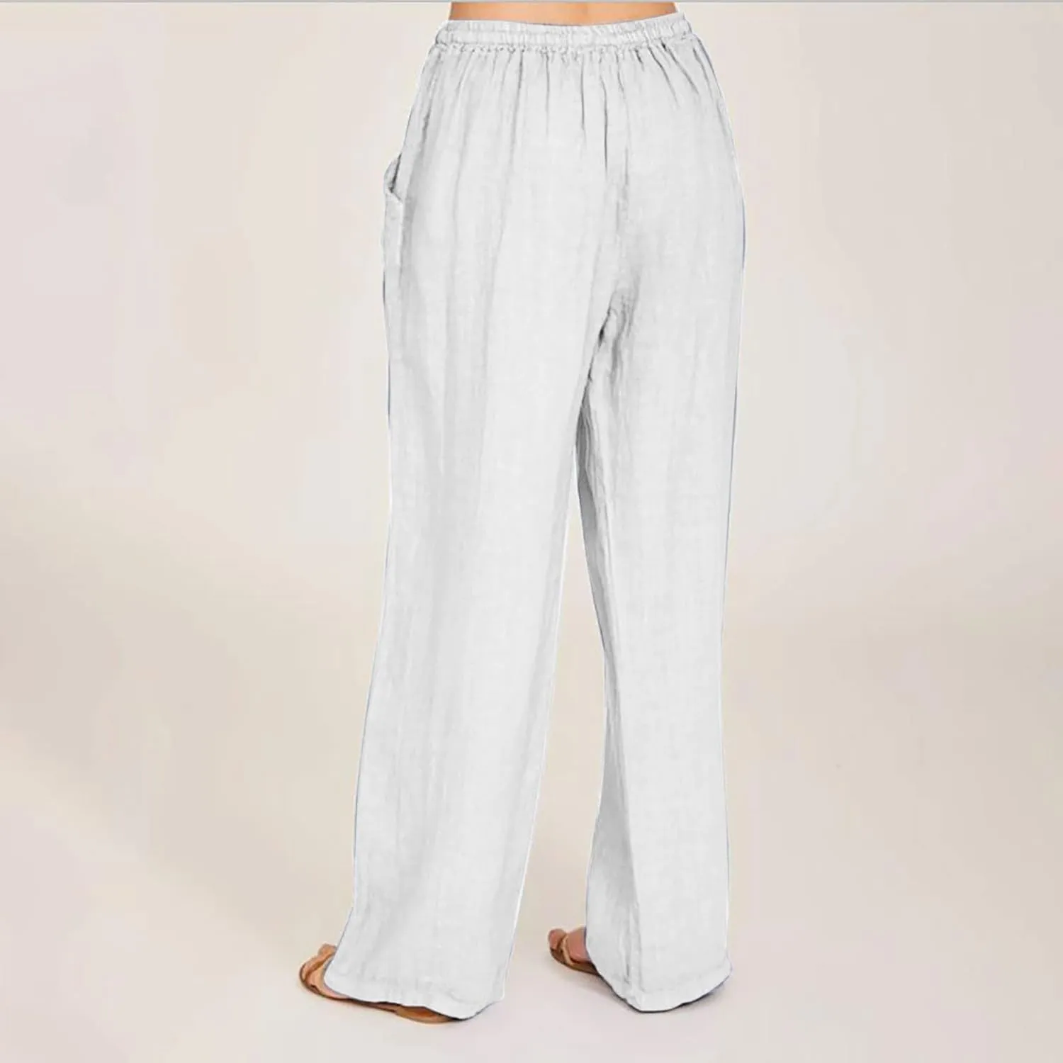 Women's Cotton Linen Palazzo Pants Drawstring Wide Leg Trousers High Waist Lightweight Pant Beach Vacation Clothes