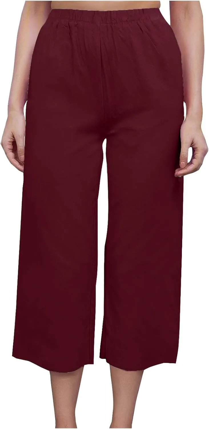 Womens Cotton Linen Pants High Waist Wide Leg Pant Dressy Casual Summer Resort Wear 2024 Loose Lounge Capri Trousers