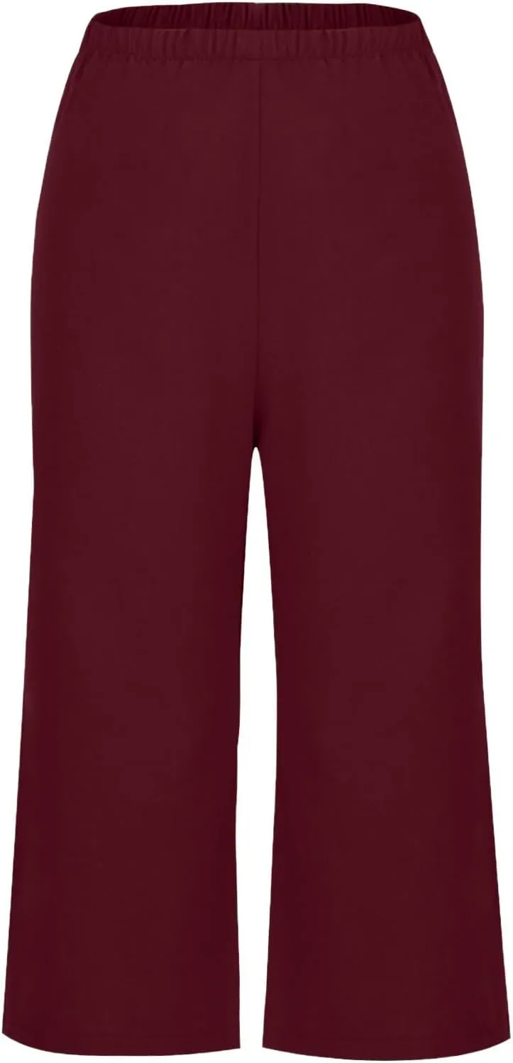Womens Cotton Linen Pants High Waist Wide Leg Pant Dressy Casual Summer Resort Wear 2024 Loose Lounge Capri Trousers