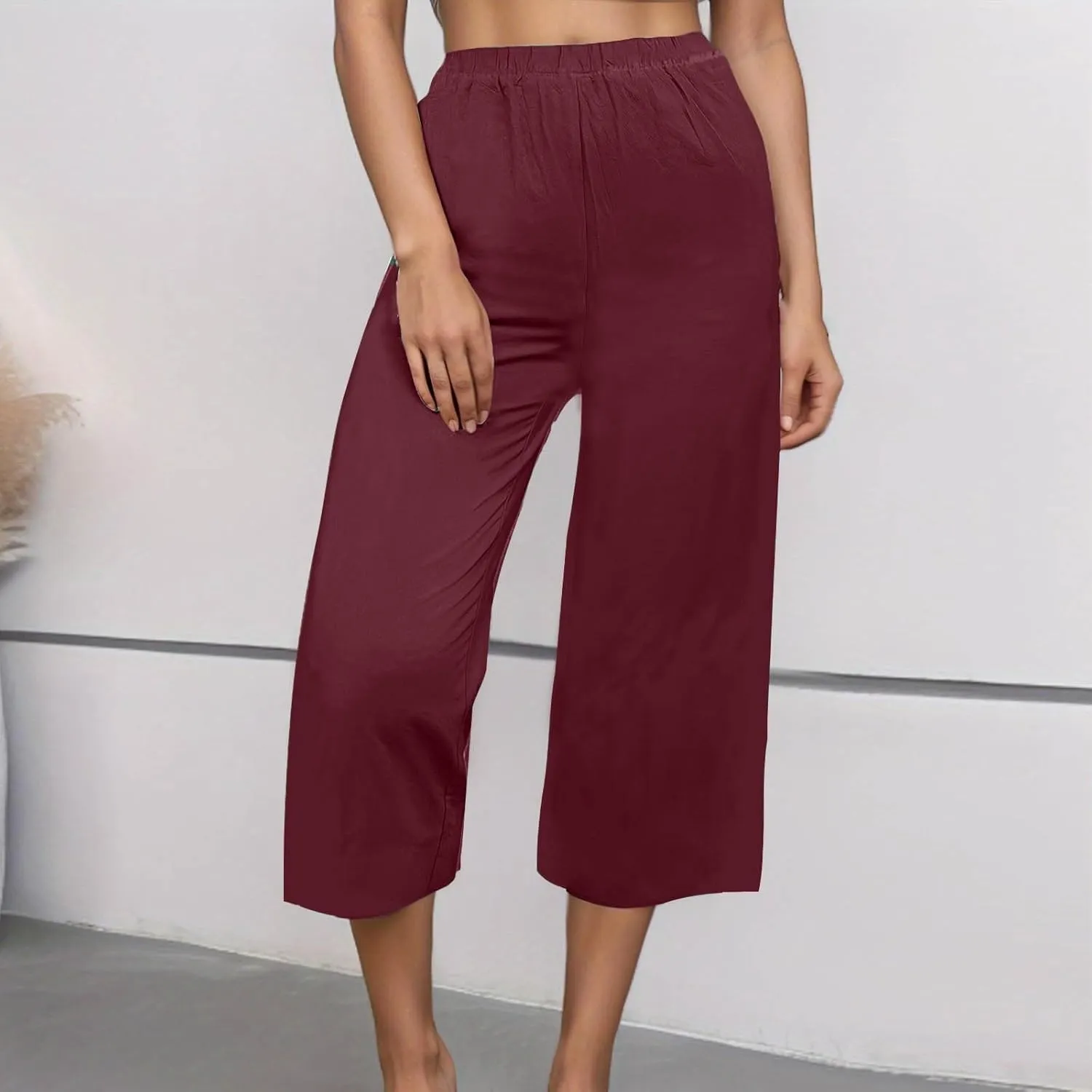 Womens Cotton Linen Pants High Waist Wide Leg Pant Dressy Casual Summer Resort Wear 2024 Loose Lounge Capri Trousers
