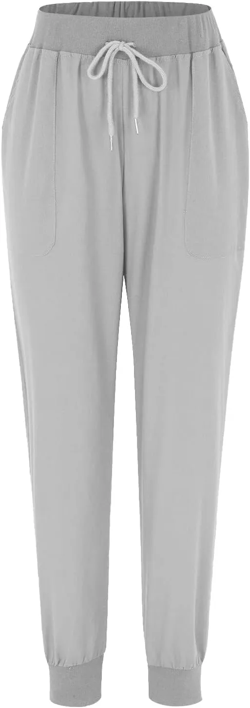 Women's Cotton Linen Pants Summer Lightweight Drawstring Lounge Pants Cinch Bottom Baggy Casual Trousers with Pockets