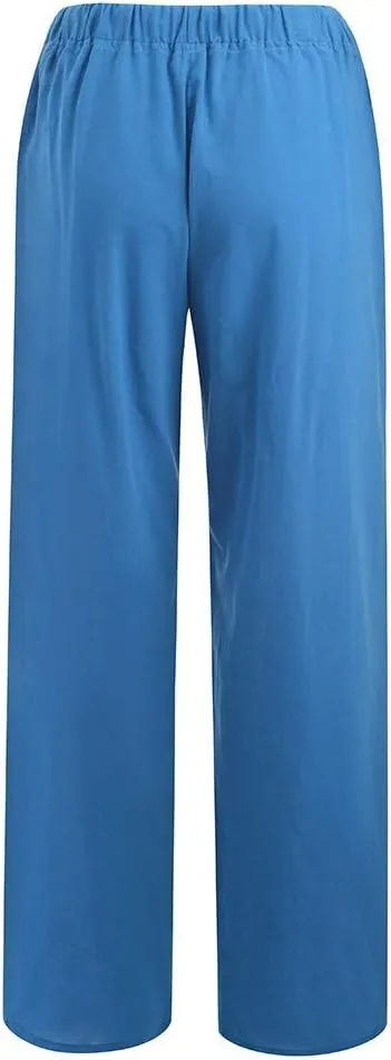 Womens Cotton Linen Pants Wide Leg Summer Casual Loose Drawstring High Waist Trousers Lightweight Palazzo Pants Pockets