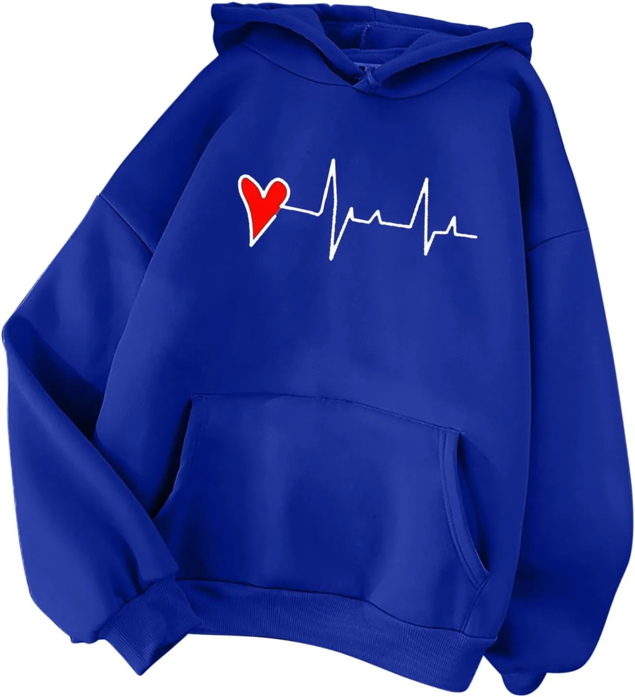 Women's Cute Heart Print Hooded Sweatshirts With Pockets Long Sleeve Hoodies Athletic Workout Pullover Y2K Clothes
