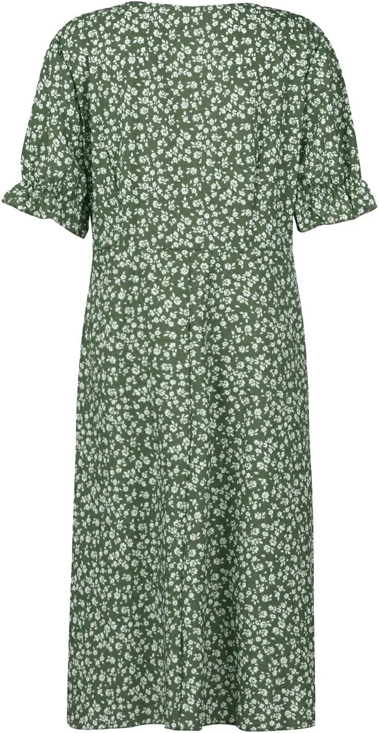 Women's Dress V Neck Boho Summer Casual Dresses Floral Short Sleeve Wrap Irregular Hem Dress 2024, S-3XL