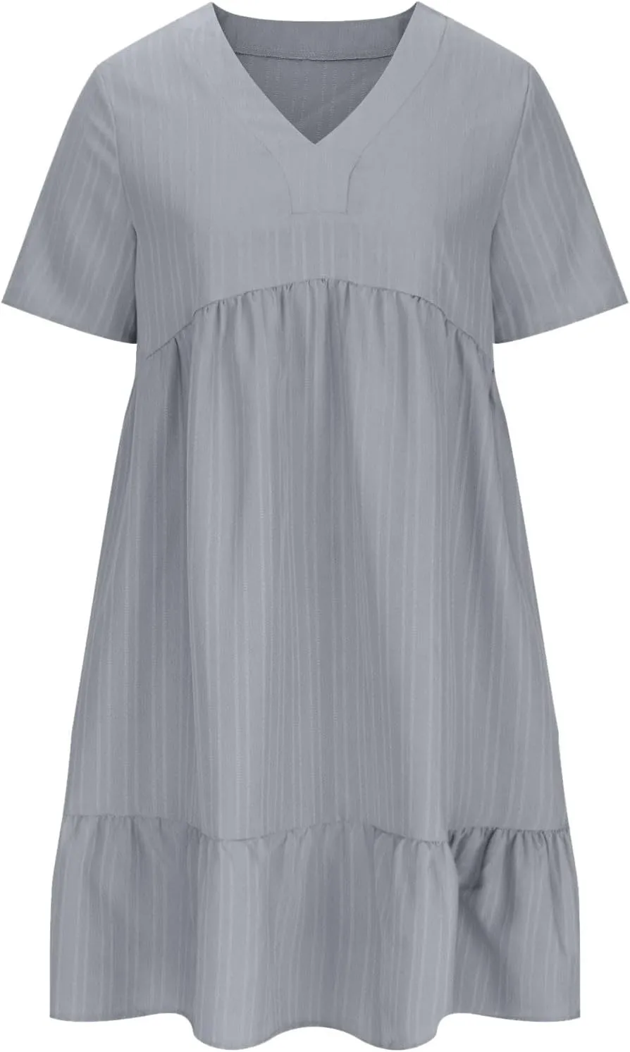 Womens Dresses 2025 Summer Spring V Neck Short Sleeve Casual a Line Ruffle Flowy Swing Dress Mini Dress Beach Dresses