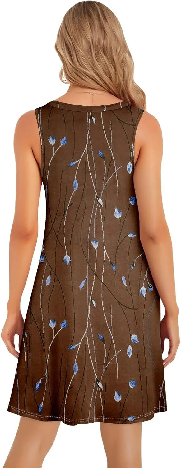 Women's Dresses Summer Midi Tropical Sleeveless U Neck Dressy Tank Dress Casual Knee Length Party Sundress