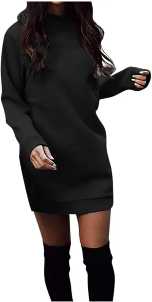 Women's Fall Winter Long Sleeve Crew Neck Solid Knit Sweatshirt Midi Dresses