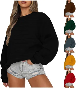 Women's Fashion Hoodies & Sweatshirts 2024 Oversized Long Sleeve Textured Sweatshirt Loose Fall Teen Girls Outfits