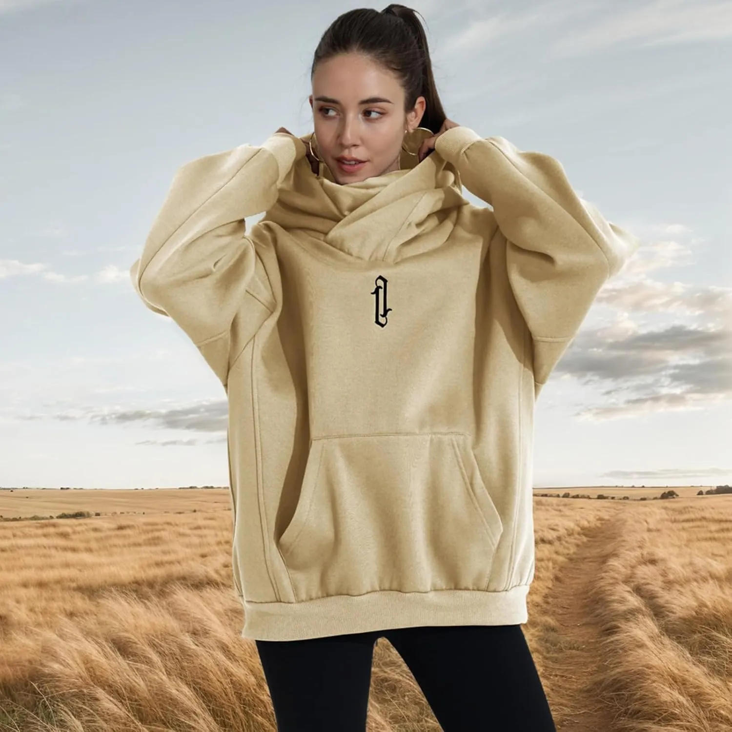 Womens Fleece Hoodie with Scarf Soft Cotton Oversized Pullover Casual Hooded Sweatshirts Fall Winter Clothes