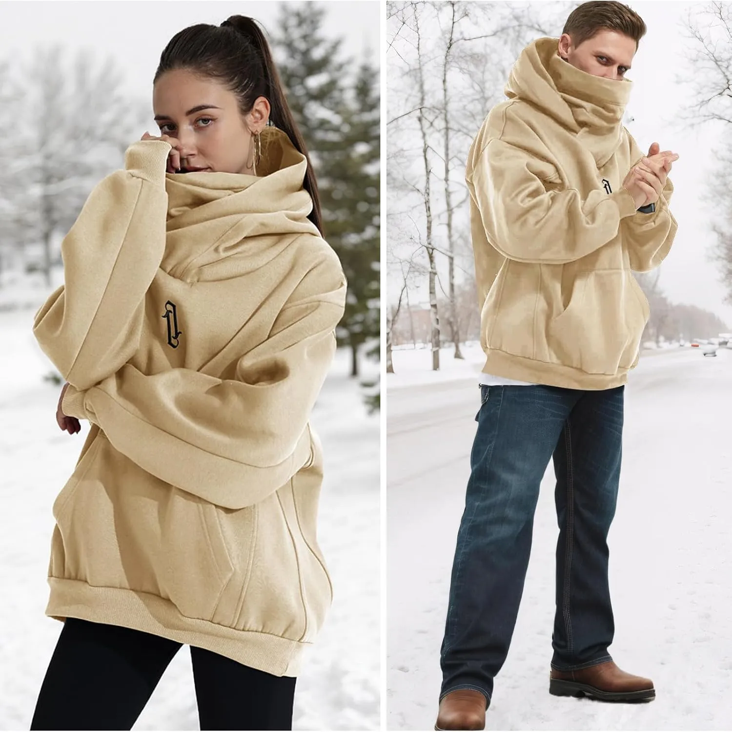Womens Fleece Hoodie with Scarf Soft Cotton Oversized Pullover Casual Hooded Sweatshirts Fall Winter Clothes