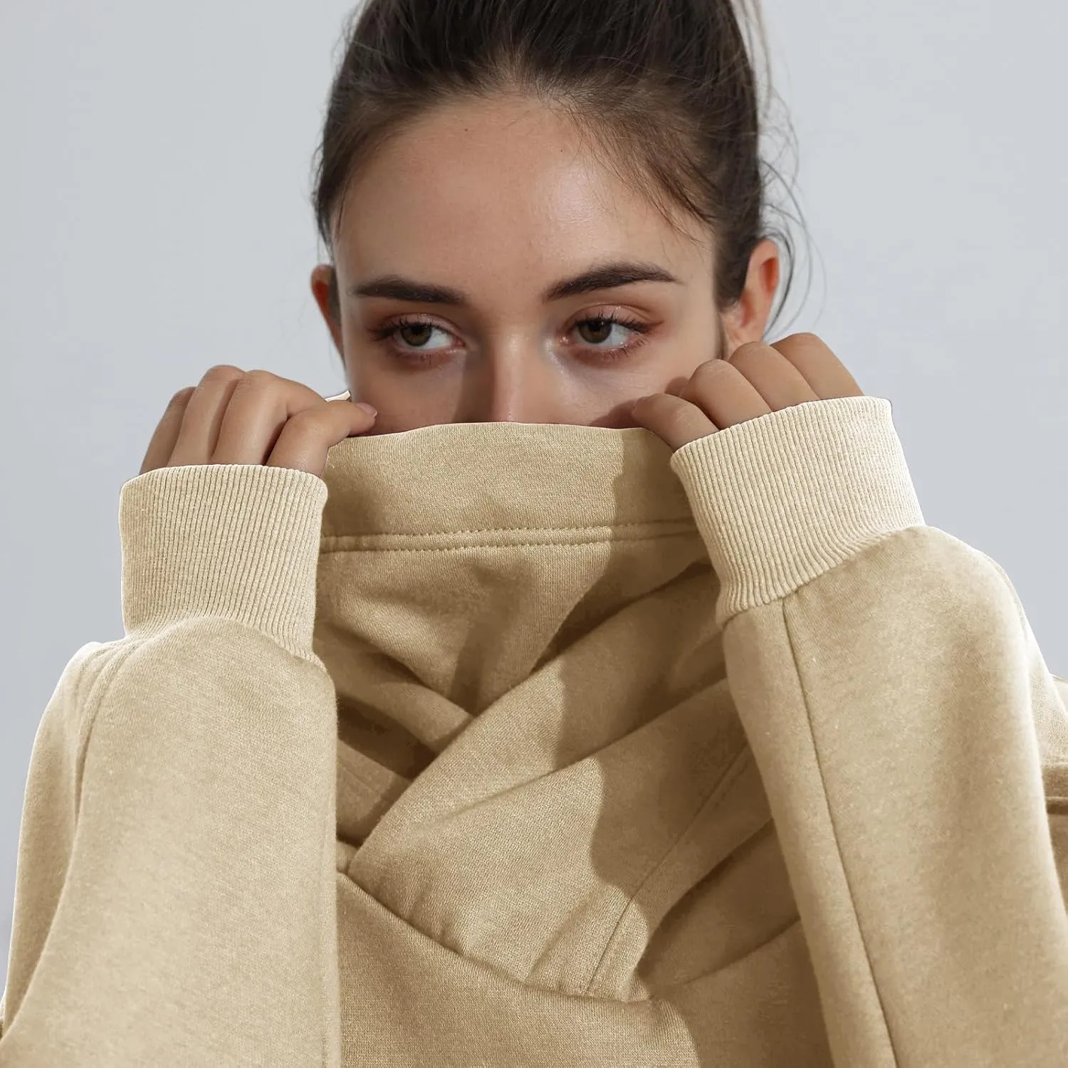 Womens Fleece Hoodie with Scarf Soft Cotton Oversized Pullover Casual Hooded Sweatshirts Fall Winter Clothes